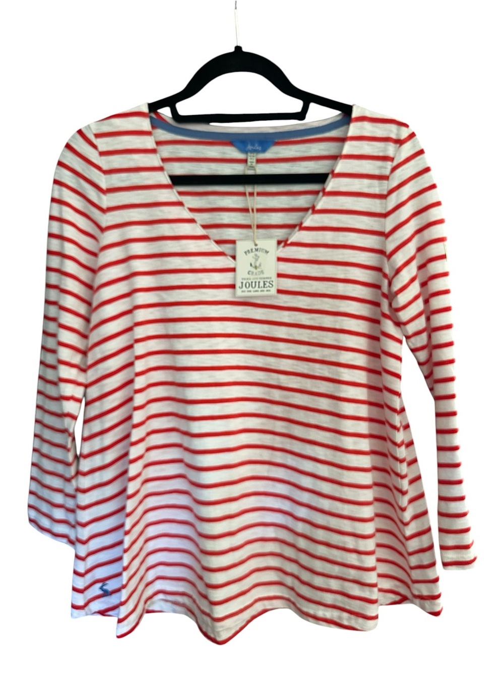 Joules Red & White Striped V-Neck Long Sleeve Tee NWT